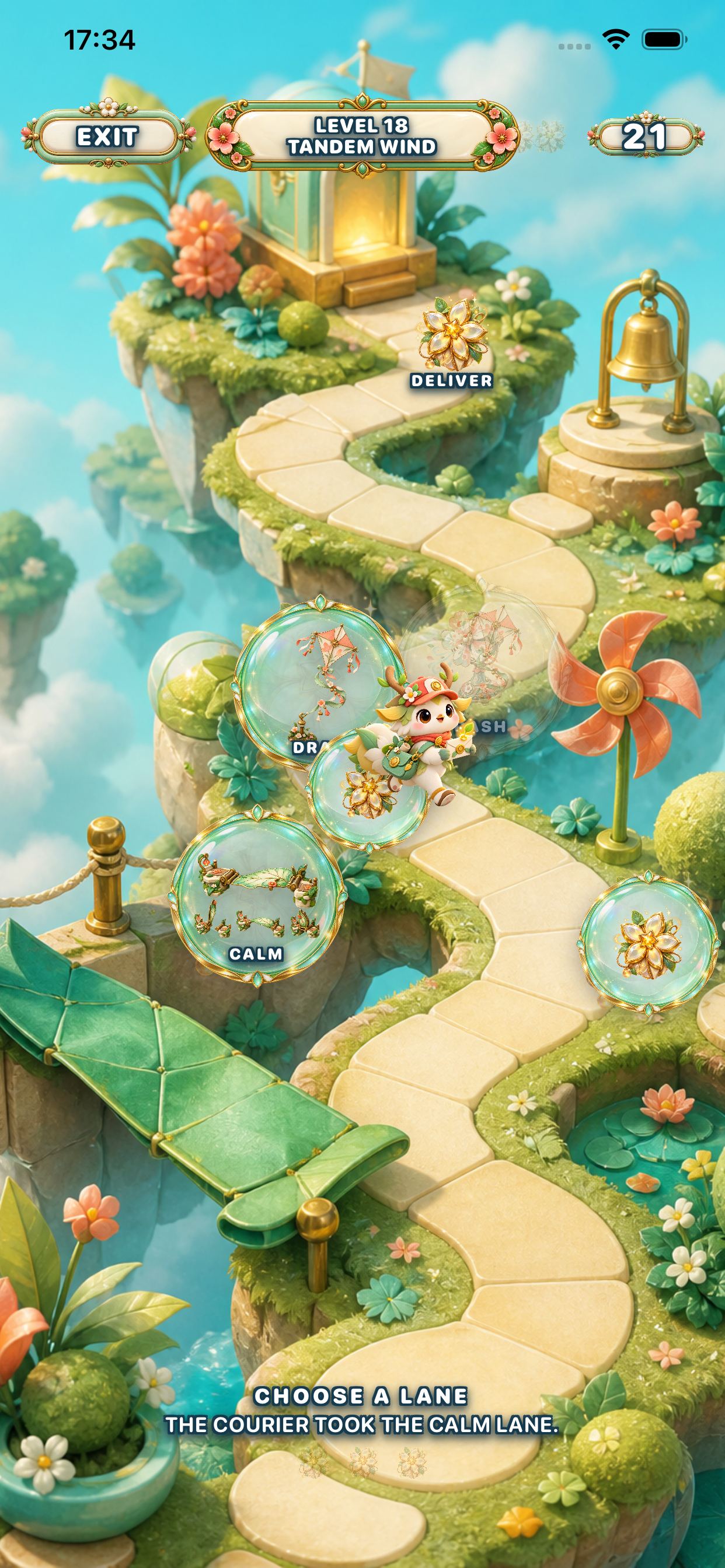 A later level with path choices and magical garden mechanisms